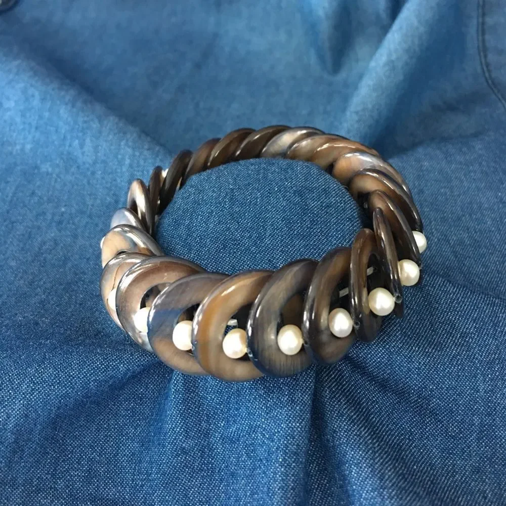 Turquoise Black Brown Shell Pearl stretch‎ Bracelet